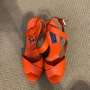 Orange Ralph Lauren heels with gold studs